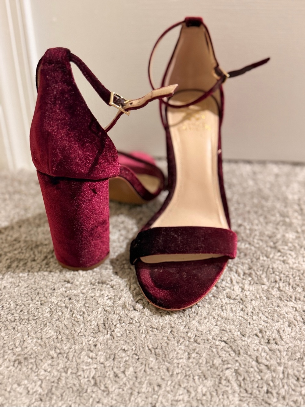 Vince Camuto Wine Velvet Block Heel Ankle-Strap Sandals